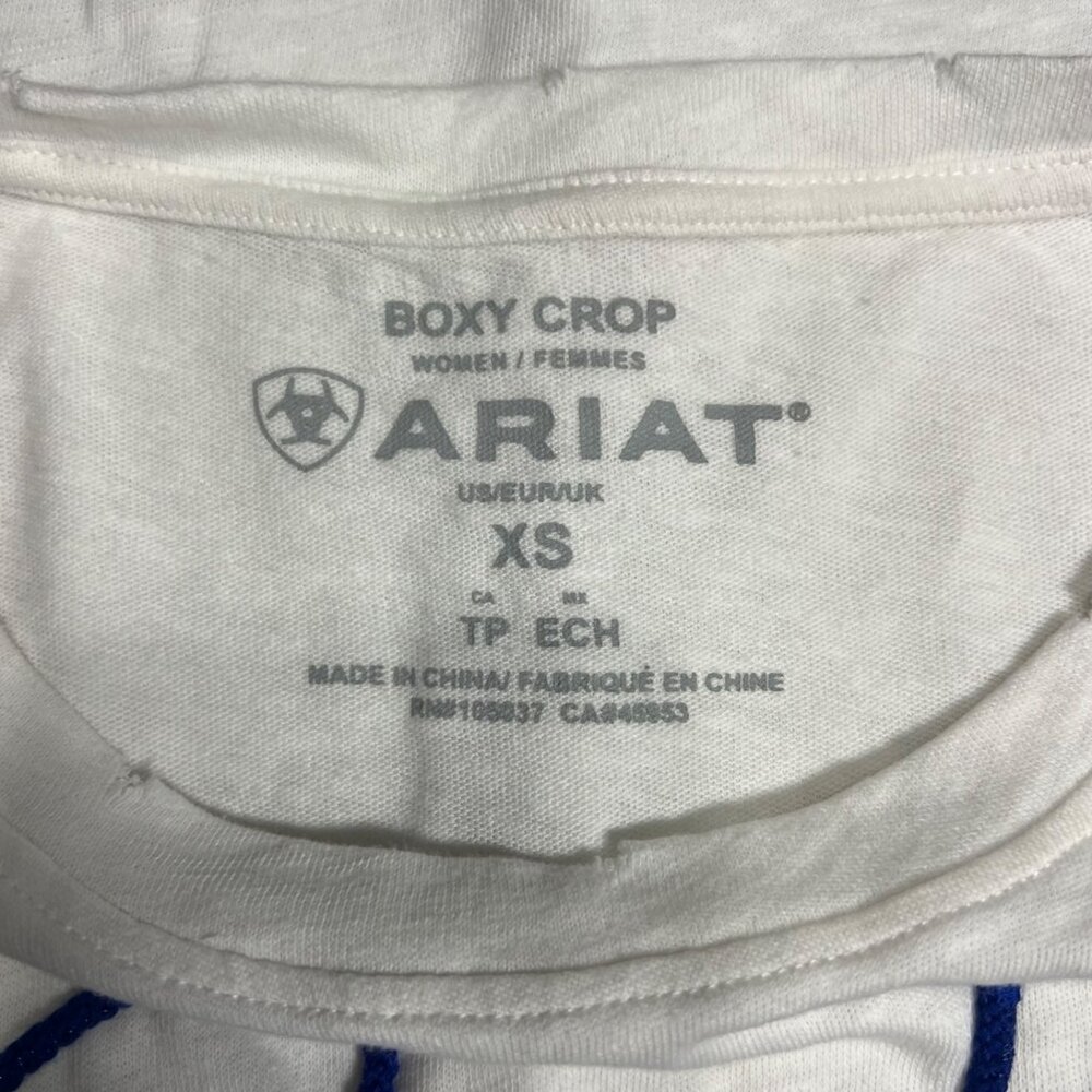 Ariat Womens Boxy Crop Cowboy T-Shirt XS White/Blue Cotton Casual Top - Picture 3 of 3